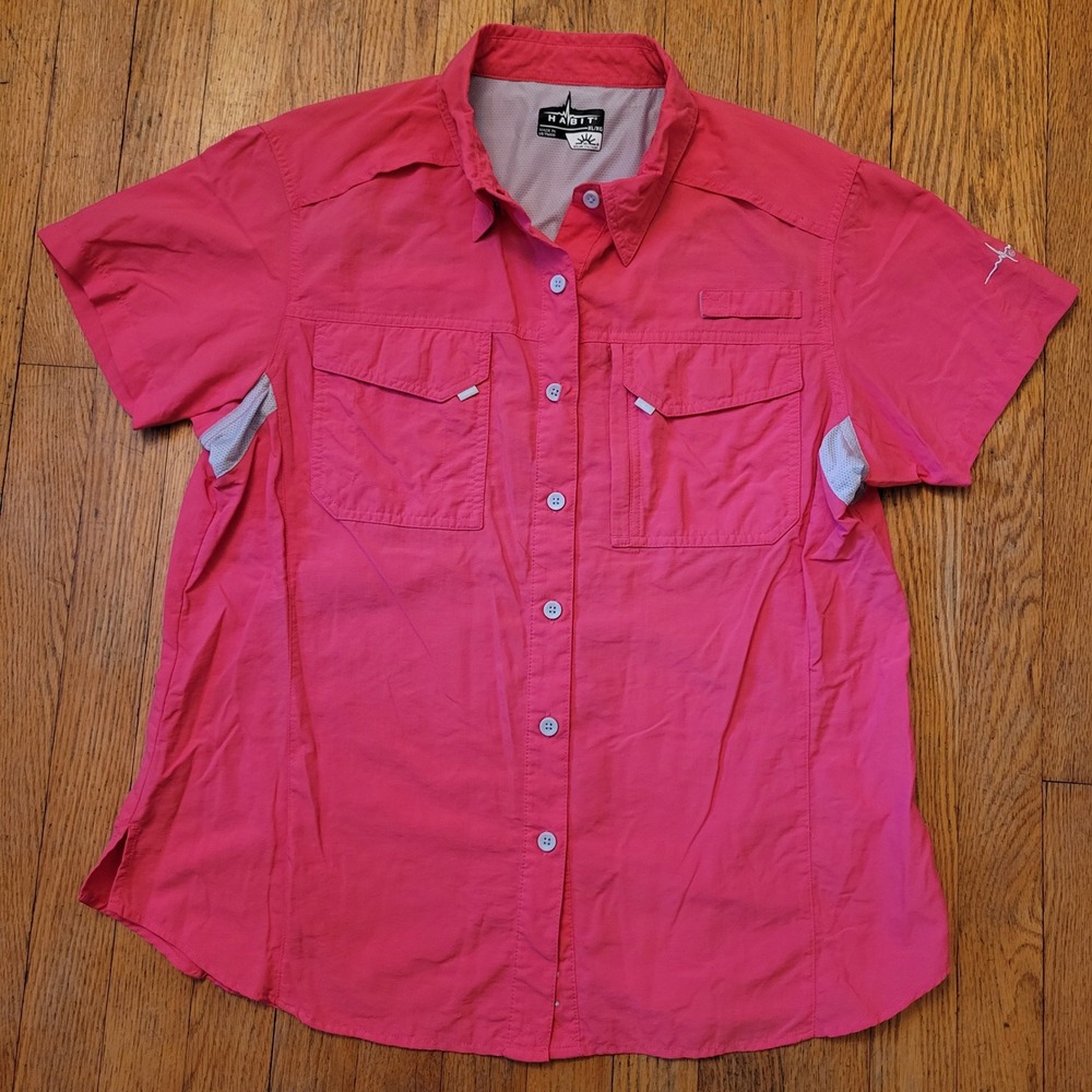 Habit XL Shirt Salmon Short Sleeve UPF 30+ Mesh Vent Outdoor Fishing Outdoors